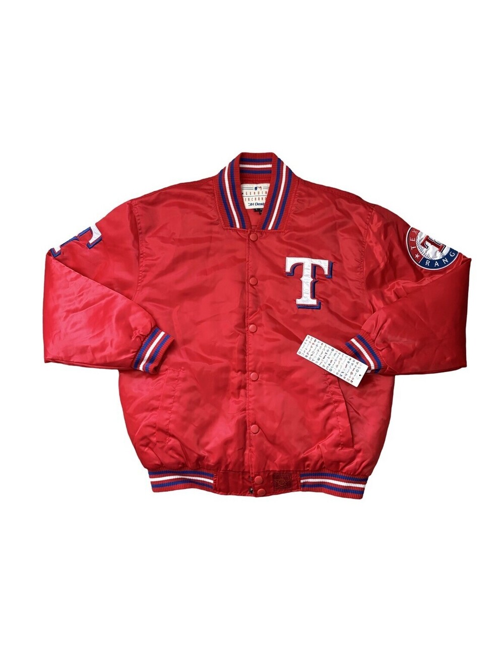 JH Design Texas Rangers Baseball Snap Button Red Varsity Jacket Size Large NEW